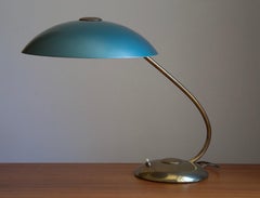 Helo, Adjustable Table Lamp, Brass, Blue-Lacquered Metal, Germany, 1950s