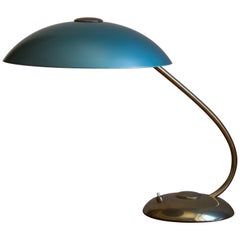 Helo, Adjustable Table Lamp, Brass, Blue-Lacquered Metal, Germany, 1950s
