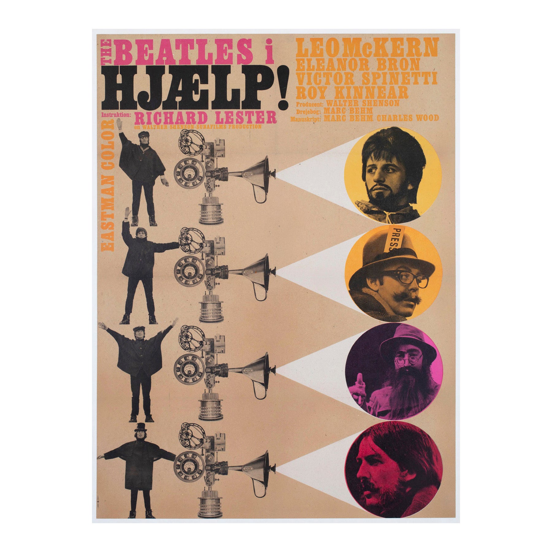 ¡Ayuda! 1965 Cartel de cine danés de 1 hoja, The Beatles en venta
