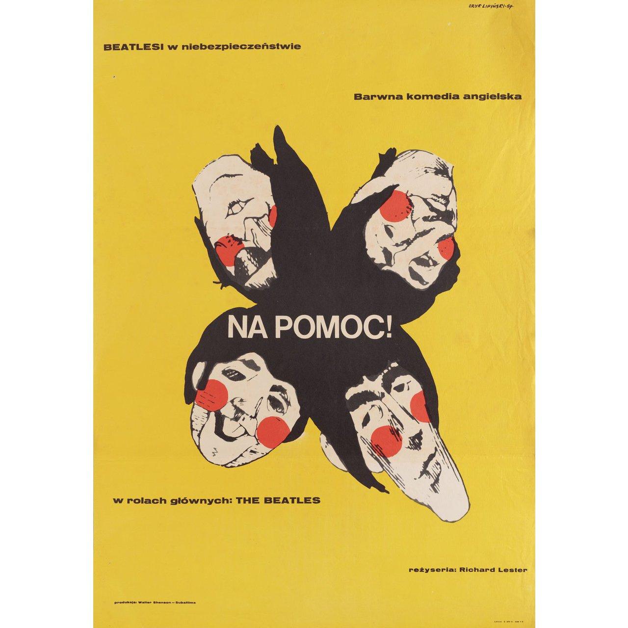 Original 1967 polnisches A1-Plakat von Eryk Lipinski für den Film Help! unter der Regie von Richard Lester mit The Beatles / Leo McKern / Eleanor Bron / Victor Spinetti. Sehr guter Zustand, gefaltet und stockfleckig. Viele Originalplakate wurden