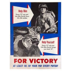 "Help Him. Help Yourself. For Victory." Vintage WWII War Bonds Poster