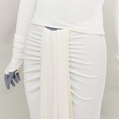 HELSA 2023 ivory matte jersey boatneck backless top draped wrap skirt set XS