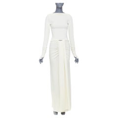 HELSA 2023 ivory matte jersey boatneck backless top draped wrap skirt set XS