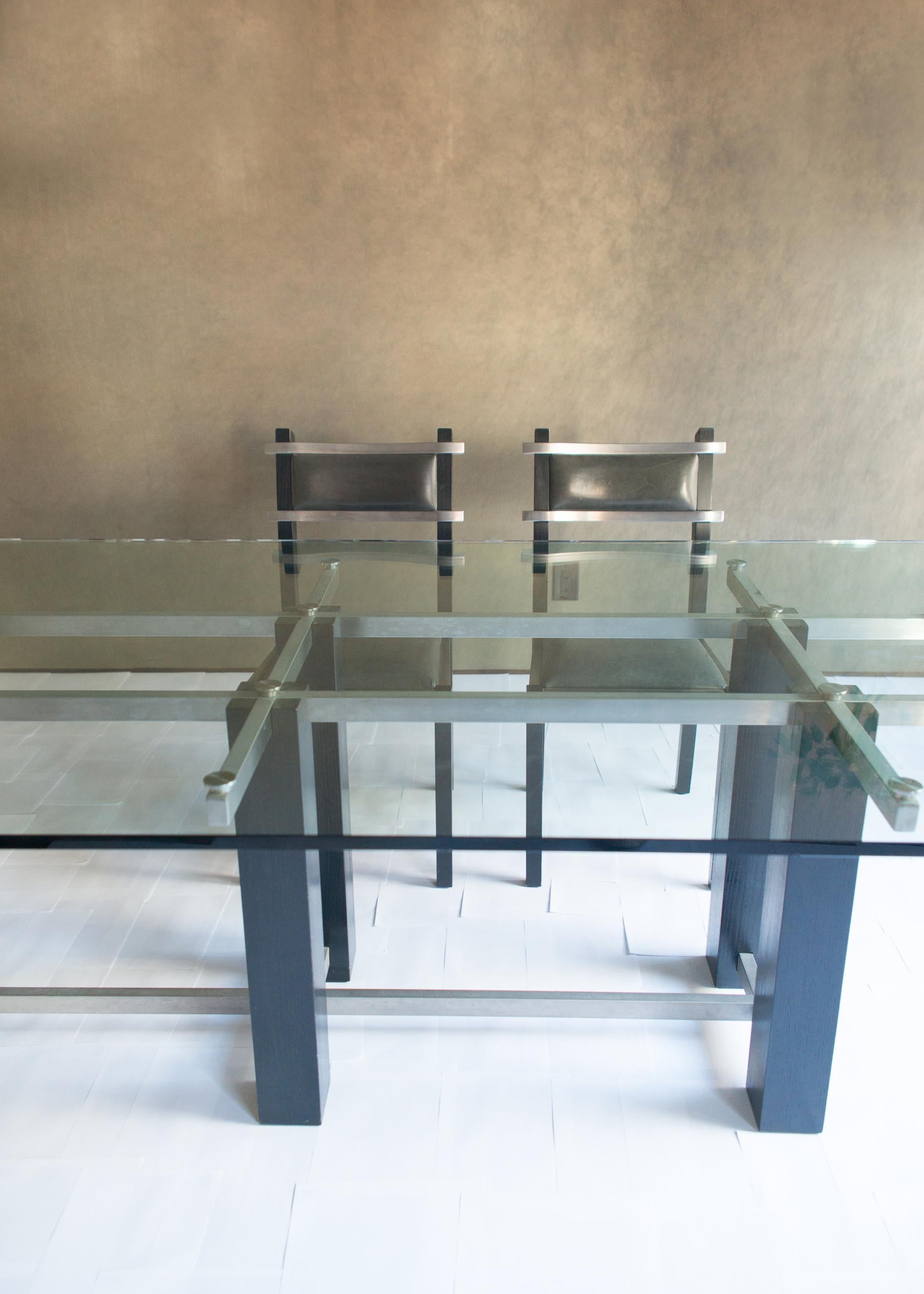 Industrial Heltzer Dining Table and 8 Yu Mi Chairs For Sale