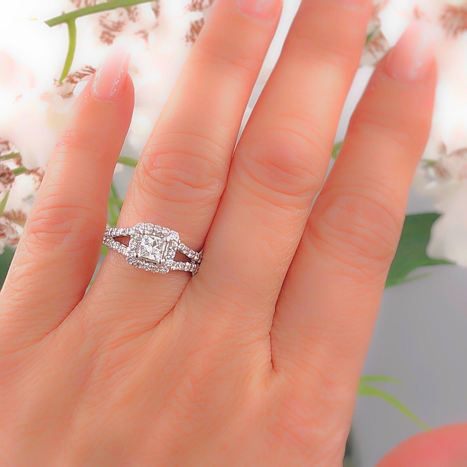 HDS - Helzberg Diamonds
Style:  Halo Diamond Engagement Ring
Certificate Number:  GIA 2131424531 for Center Princess Cut Diamond
Metal:  18K White Gold
Size:  5.25- sizable
Total Carat Weight:  1.00 TCW
Center Diamond Shape:   0.42 cts
Diamond Color