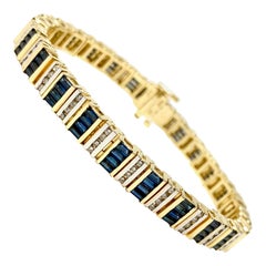 Helzberg Diamonds 14 Karat Yellow Gold Sapphire and 1.05 Carat Diamond Bracelet