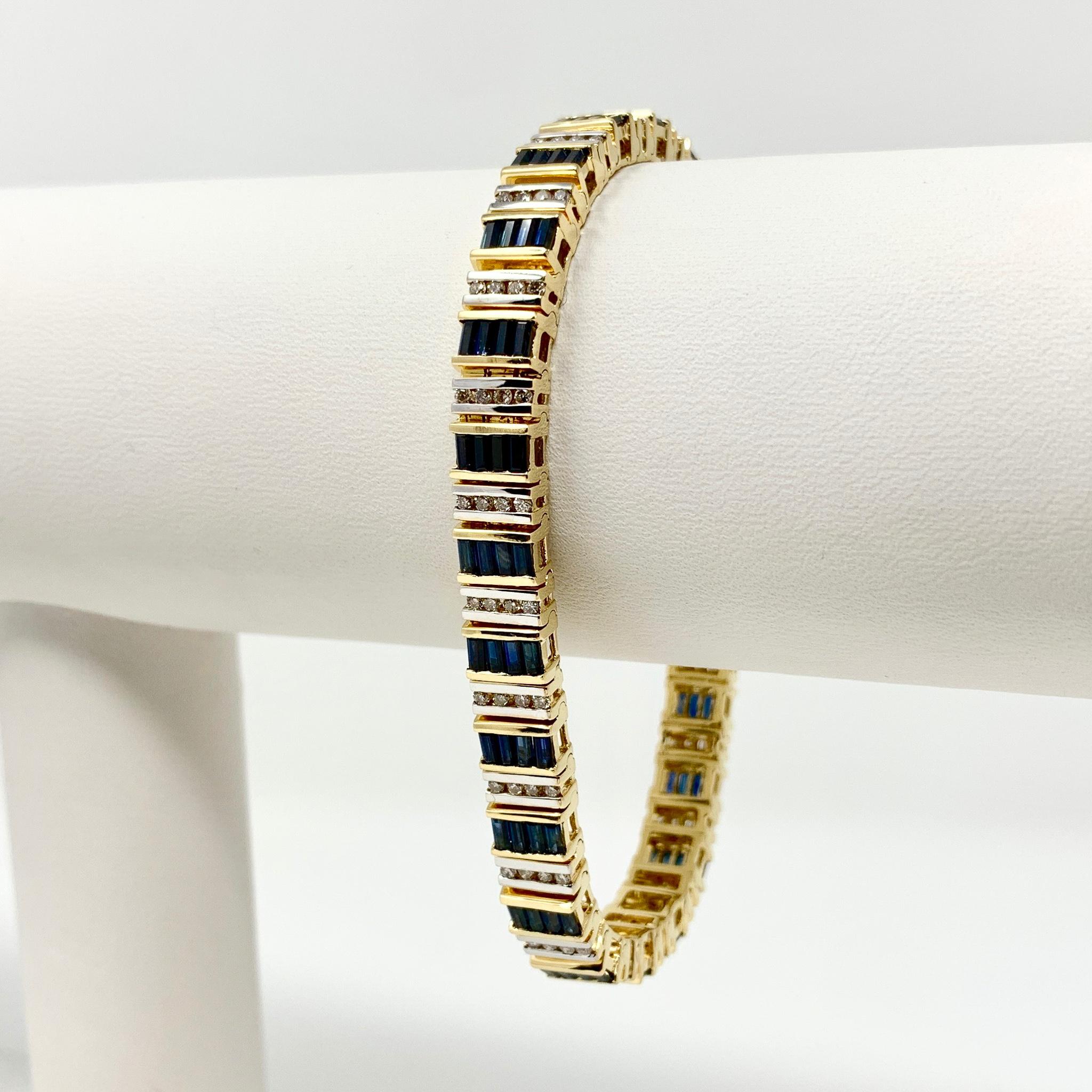 Helzberg Diamonds 14k Yellow Gold Sapphire and 1.05ct Diamond Bracelet 7
