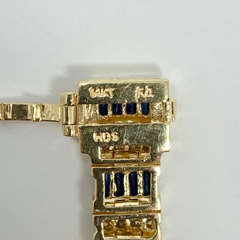 Helzberg Diamonds 14 Karat Yellow Gold Sapphire and 1.05 Carat Diamond Bracelet In Good Condition In Guilford, CT
