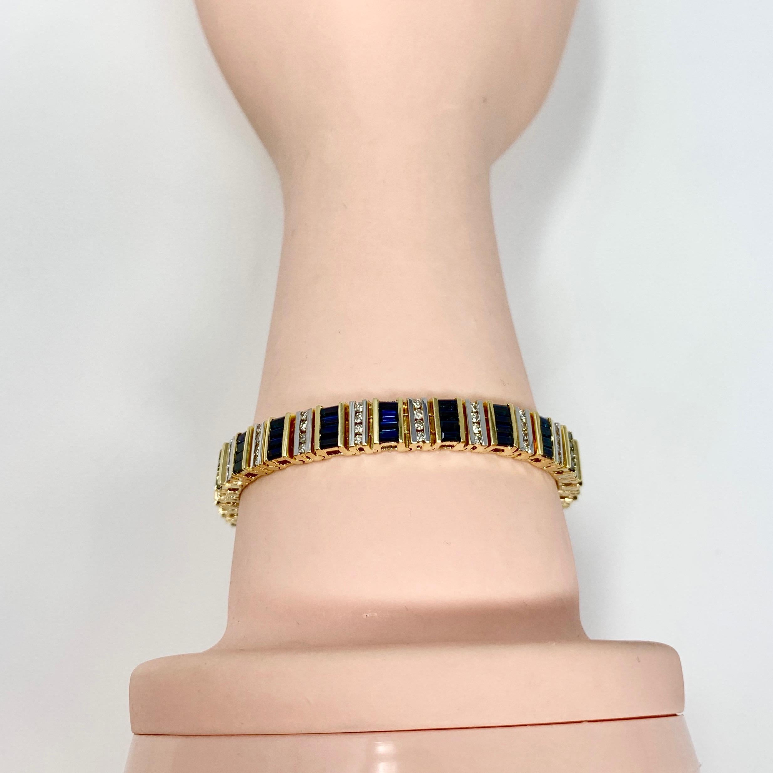 Women's Helzberg Diamonds 14 Karat Yellow Gold Sapphire and 1.05 Carat Diamond Bracelet