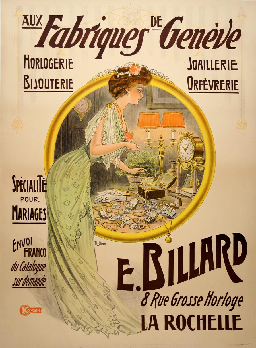 Fabriques de Geneve Cartel de Arte Francés Vintage Original de Hem 1922 - Print de R. Hem