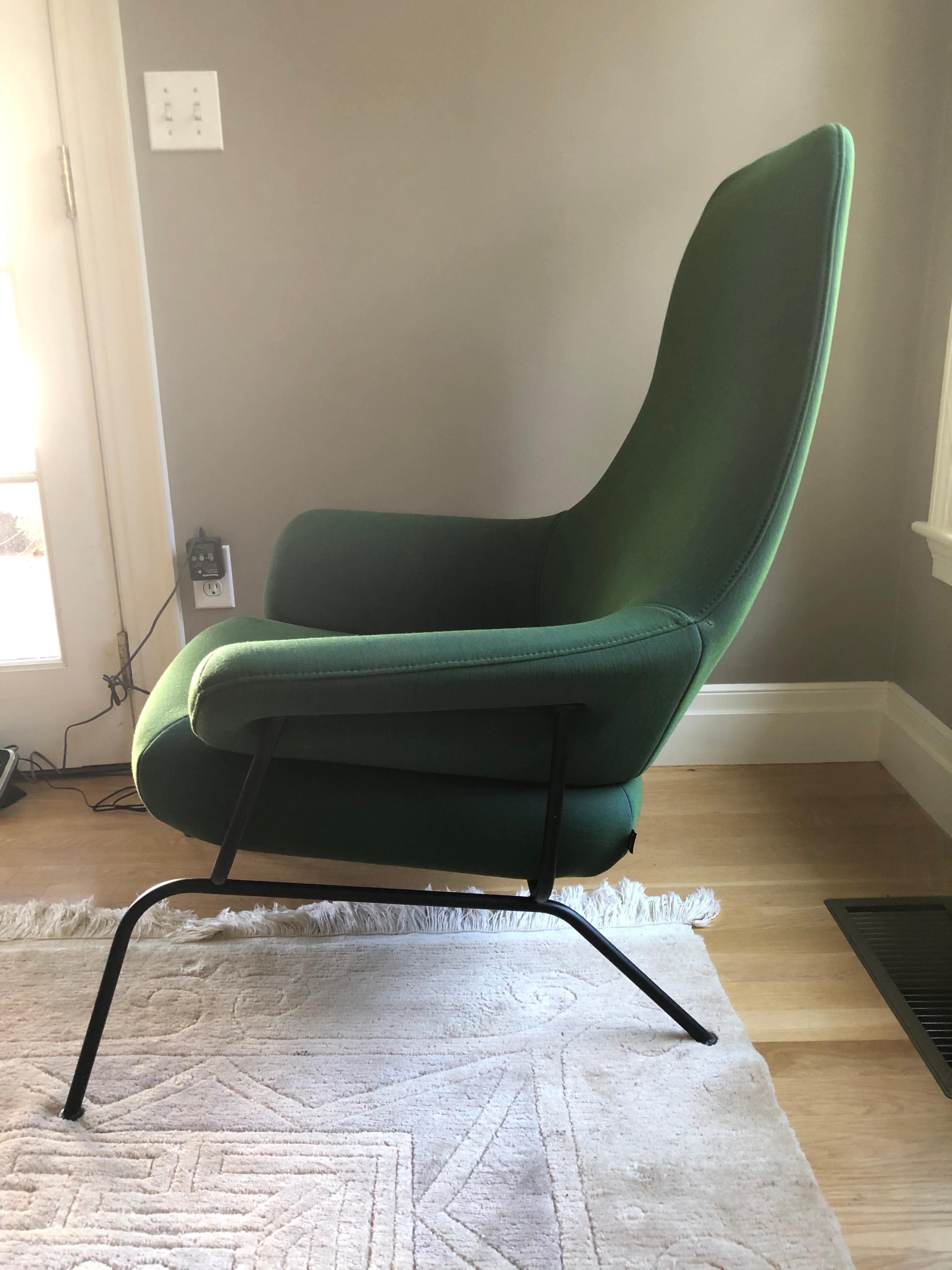 Hem Peacock Hai chair with ottoman, Sweden, 20th century. Designed by Luca Nichetto the hai chair merges Classic and contemporary design with a midcentury feel. Comfortable lounge or accent chair with matching ottoman. Black metal frame with green