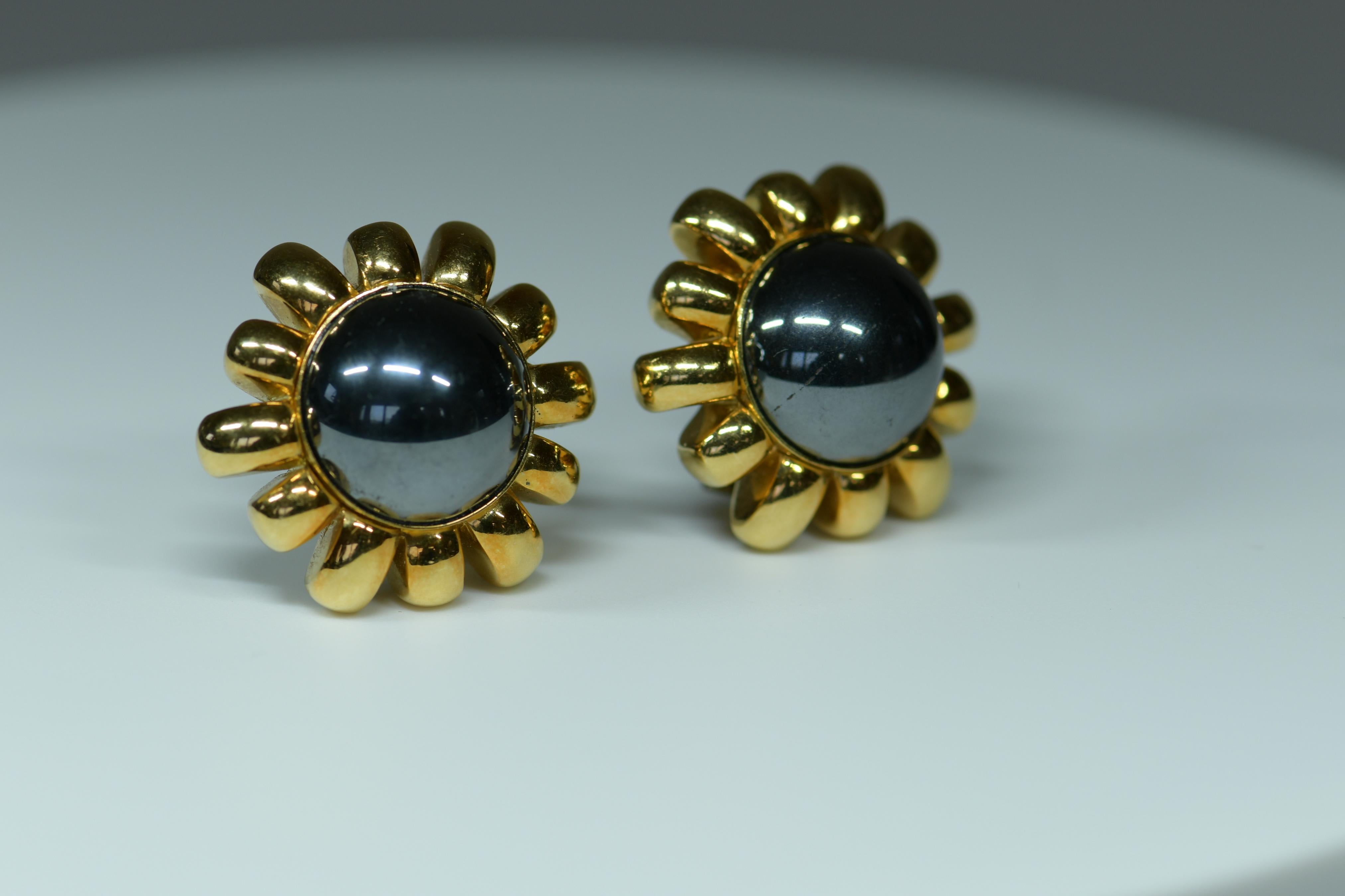 Cabochon Hematite and Gold Earrings by Harry Winston For Sale