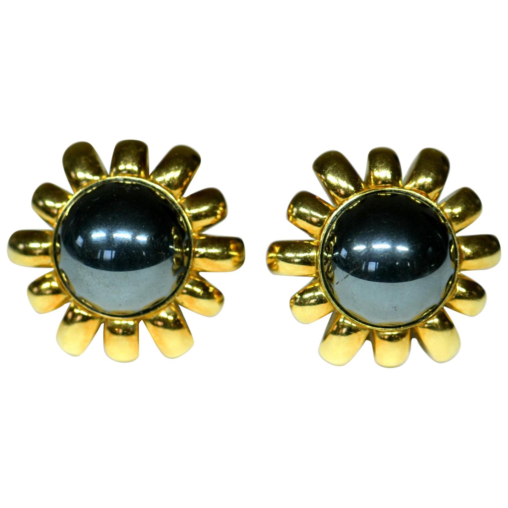 Hematite and Gold Earrings by Harry Winston