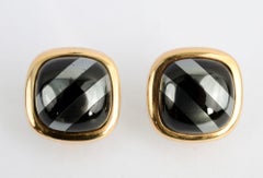 Hematite and Onyx Gold Earrings