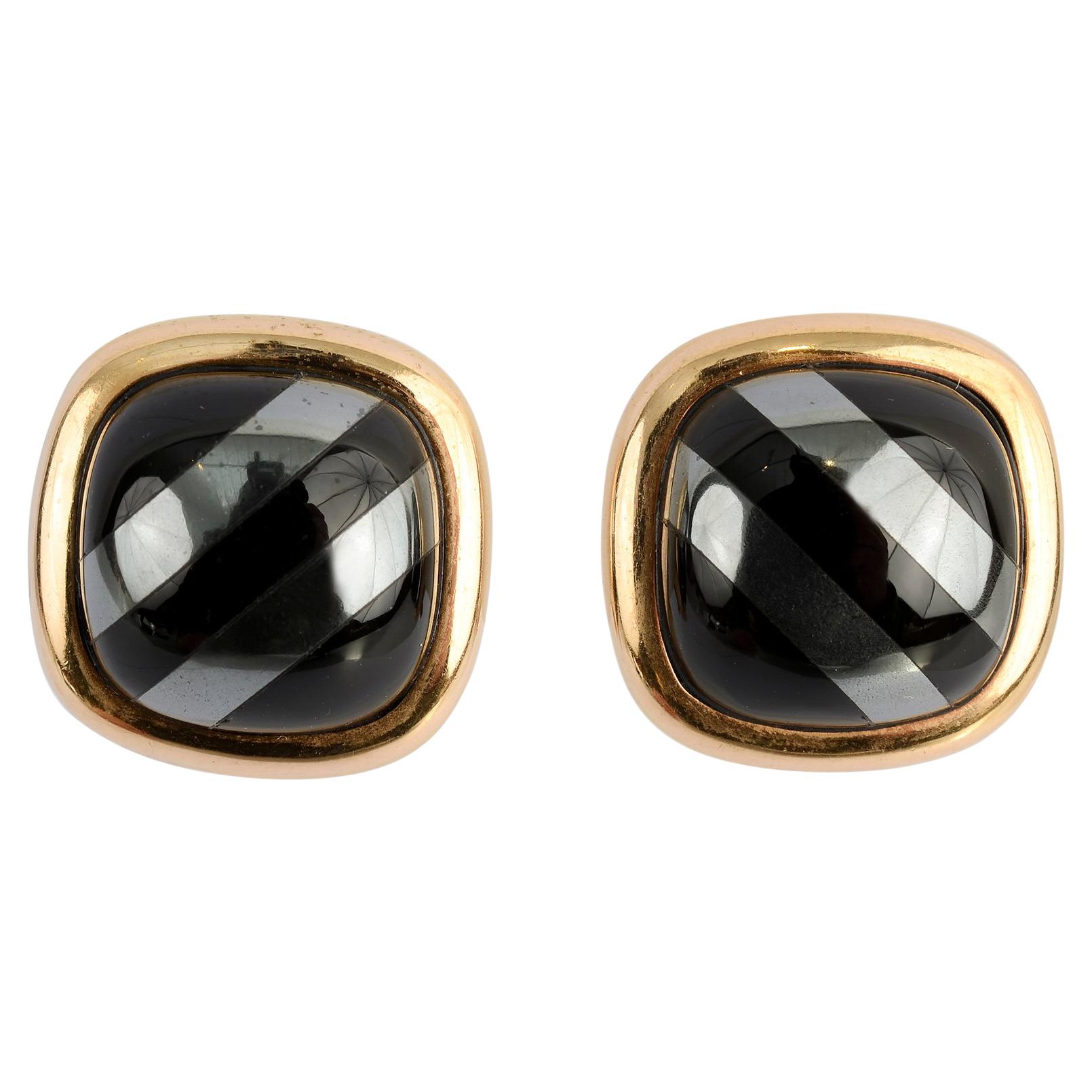 Pendientes de oro de hematites y ónix en venta