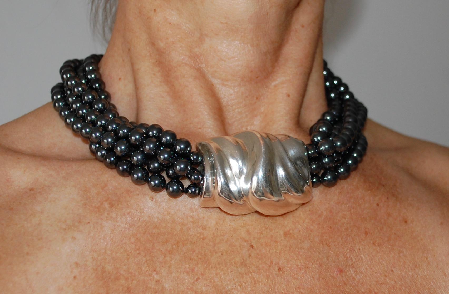 Hematite Sterling Silver Necklace by Patricia von Musulin In Excellent Condition For Sale In Lake Worth, FL