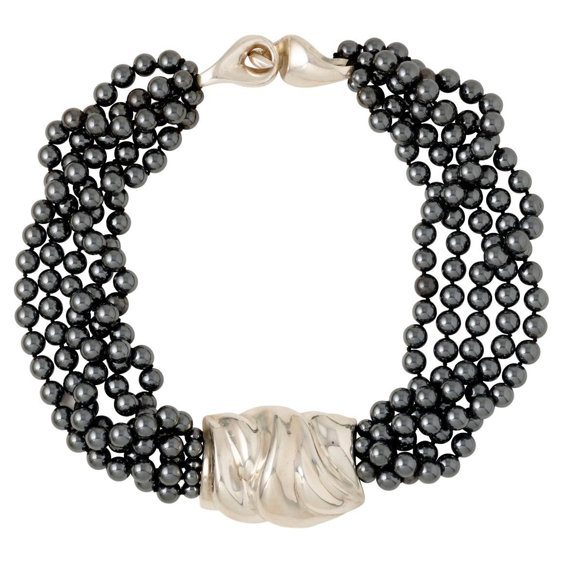 Hematit-Halskette aus Sterlingsilber von Patricia von Musulin im Angebot