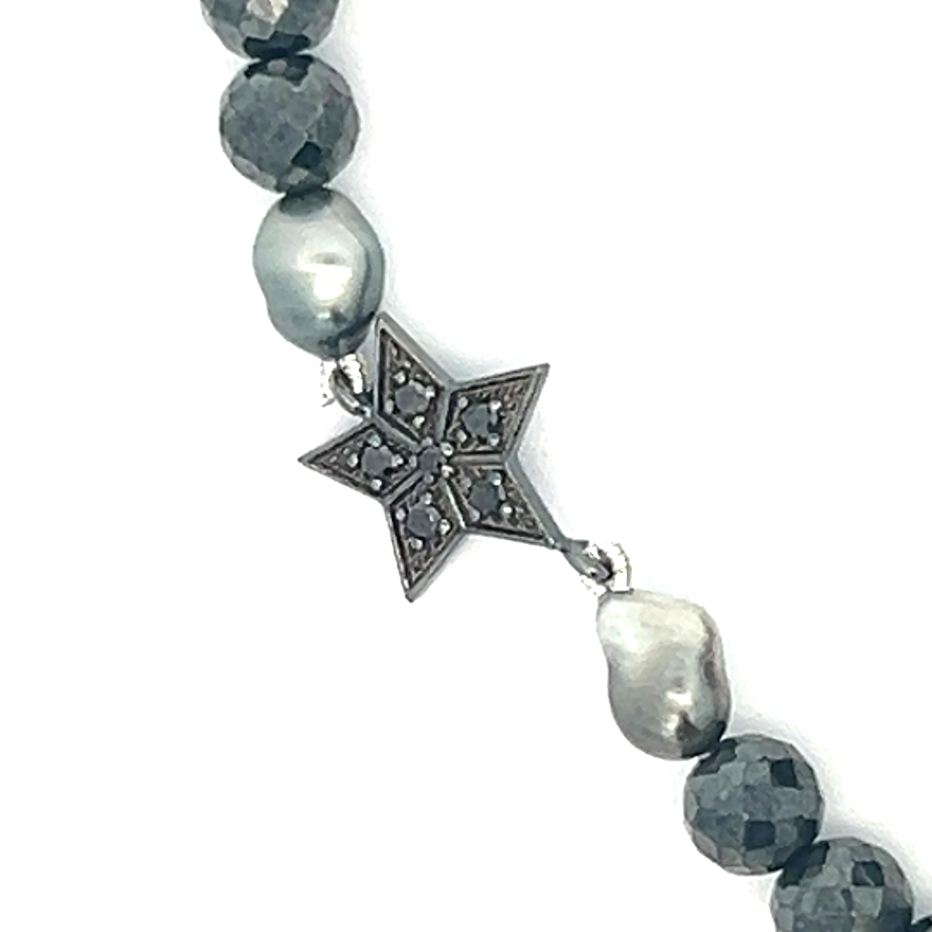 Hematite Beads Heshi Pearls Gold And Black Diamond Star Arrow Rondels In New Condition For Sale In New York, NY