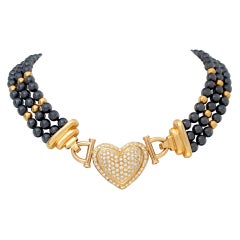 Hematite Beads Necklace with Removable Diamond Heart Center in 14k