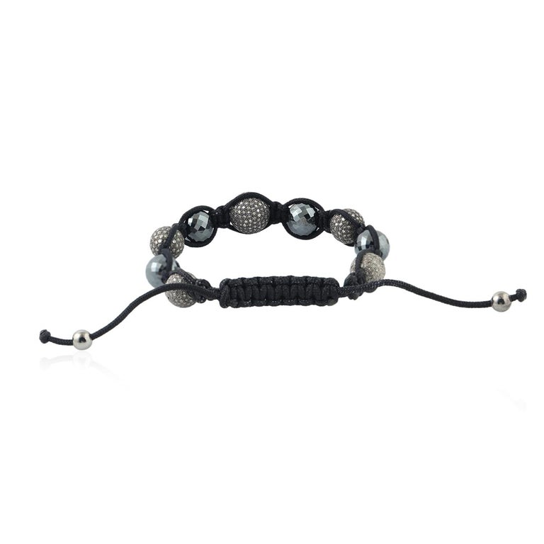 Hematite and Diamond Ball Thread Bracelet For Sale at 1stDibs