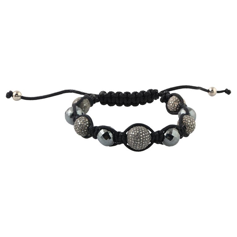 Hematite and Diamond Ball Thread Bracelet For Sale at 1stDibs