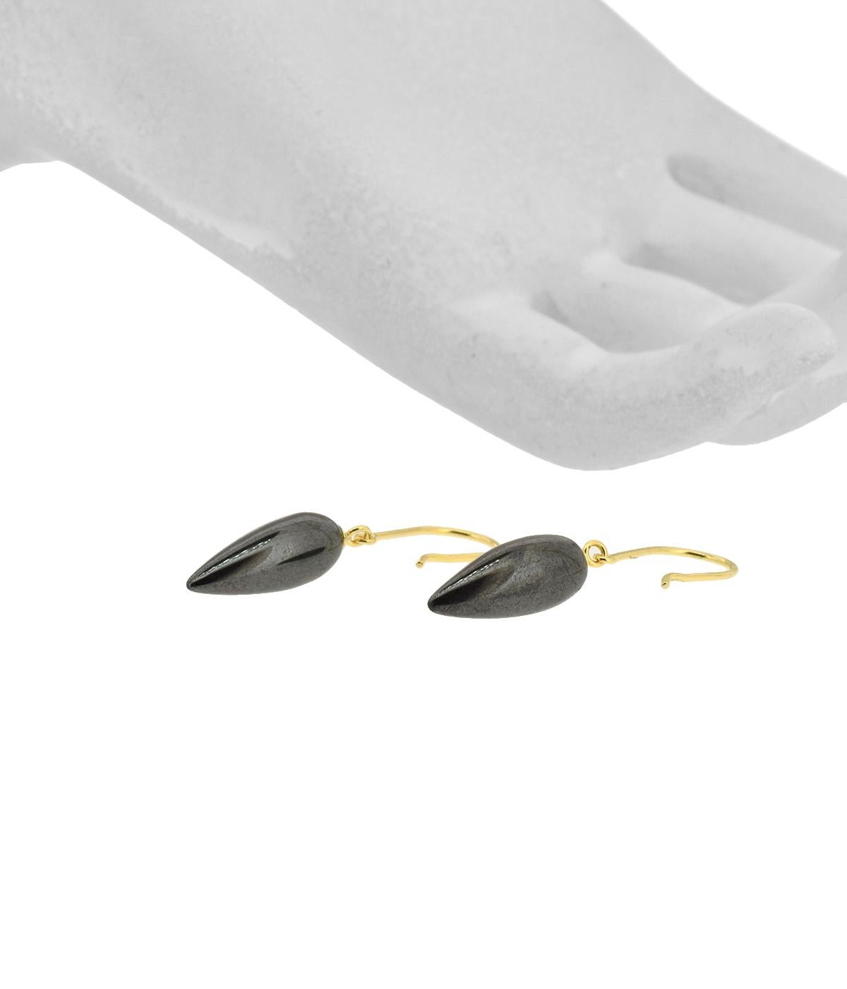 Sleek smooth hematite drops with 14K gold wire.  A great everyday pair.

Measure  1-1/8