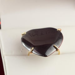 Hematite Heart 18 Karat Yellow Gold Boho Love Valentine's Day Cocktail Thin Ring