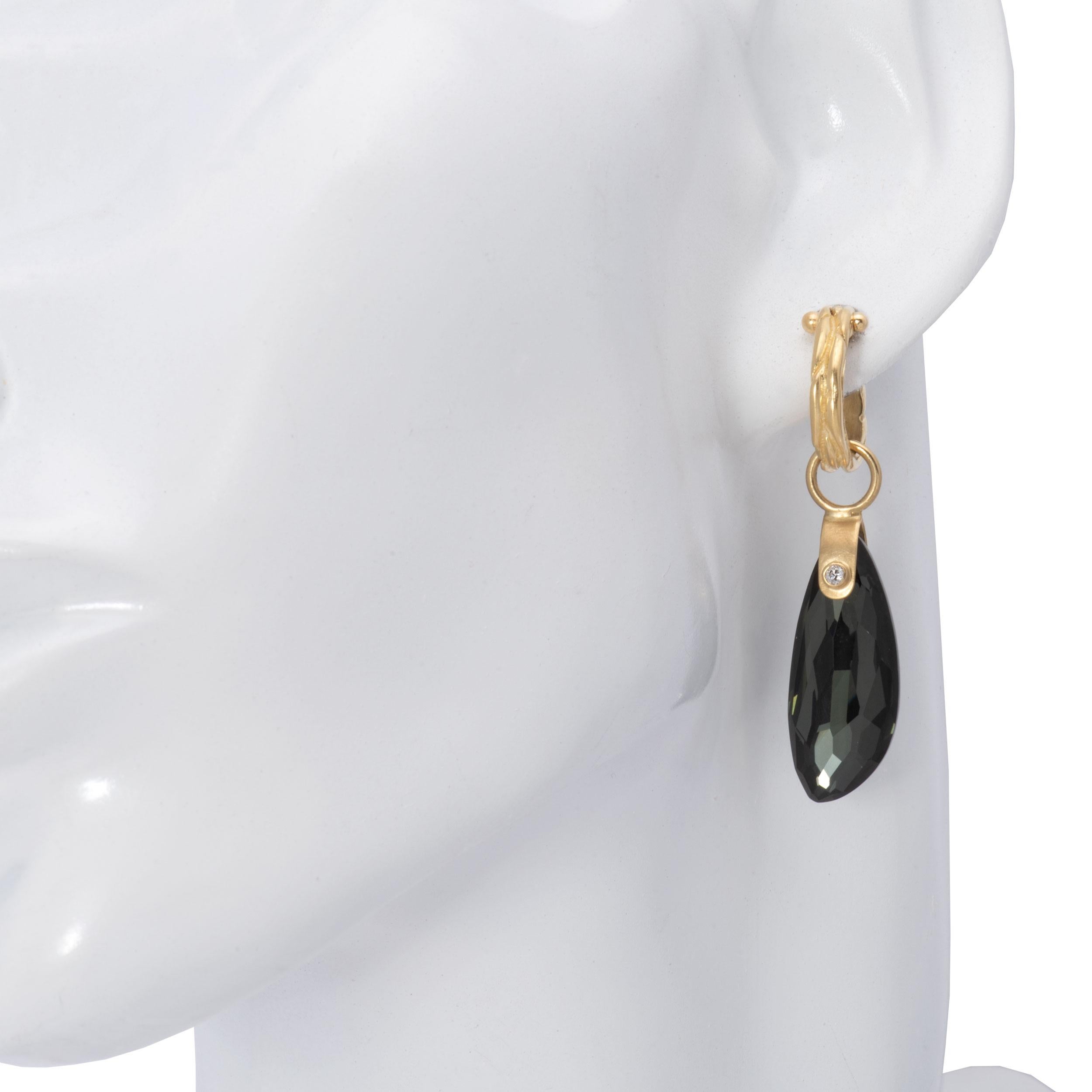 Hematite and Lemon Quartz Seed Pod Drop Earrings in 18 Karat Gold In New Condition For Sale In Santa Fe, NM