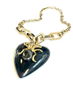 Hematite Octopus Ox-Horn Heart Pendant with OOAK Reworked Vintage Components