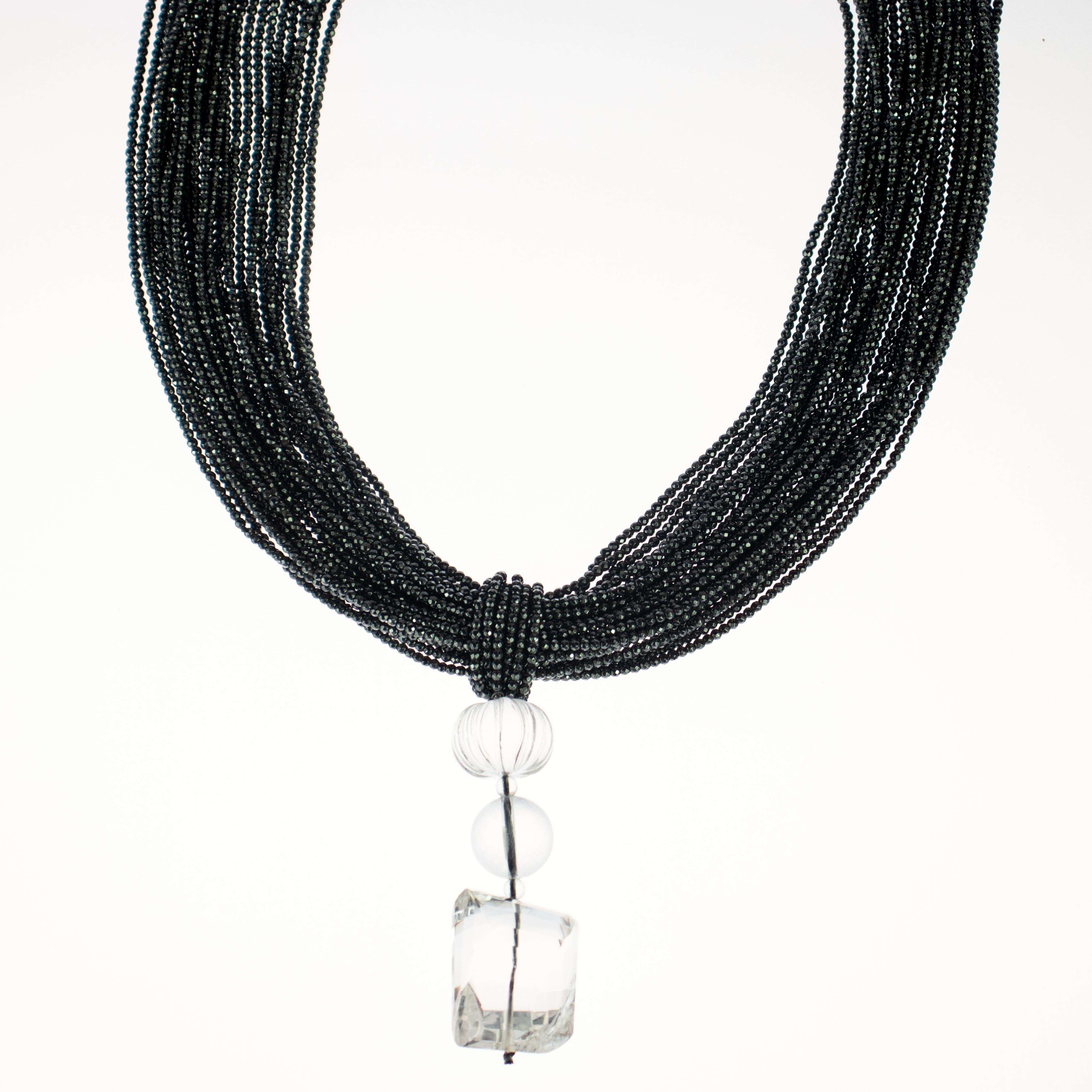 Ciondolo di cristallo di rocca ematite 925 Collana di perline a più fili in argento dorato in vendita 3