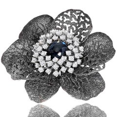 Alex Soldier Hematite White Quartz Doublet Topaz Brooch Pendant Platinum Silver