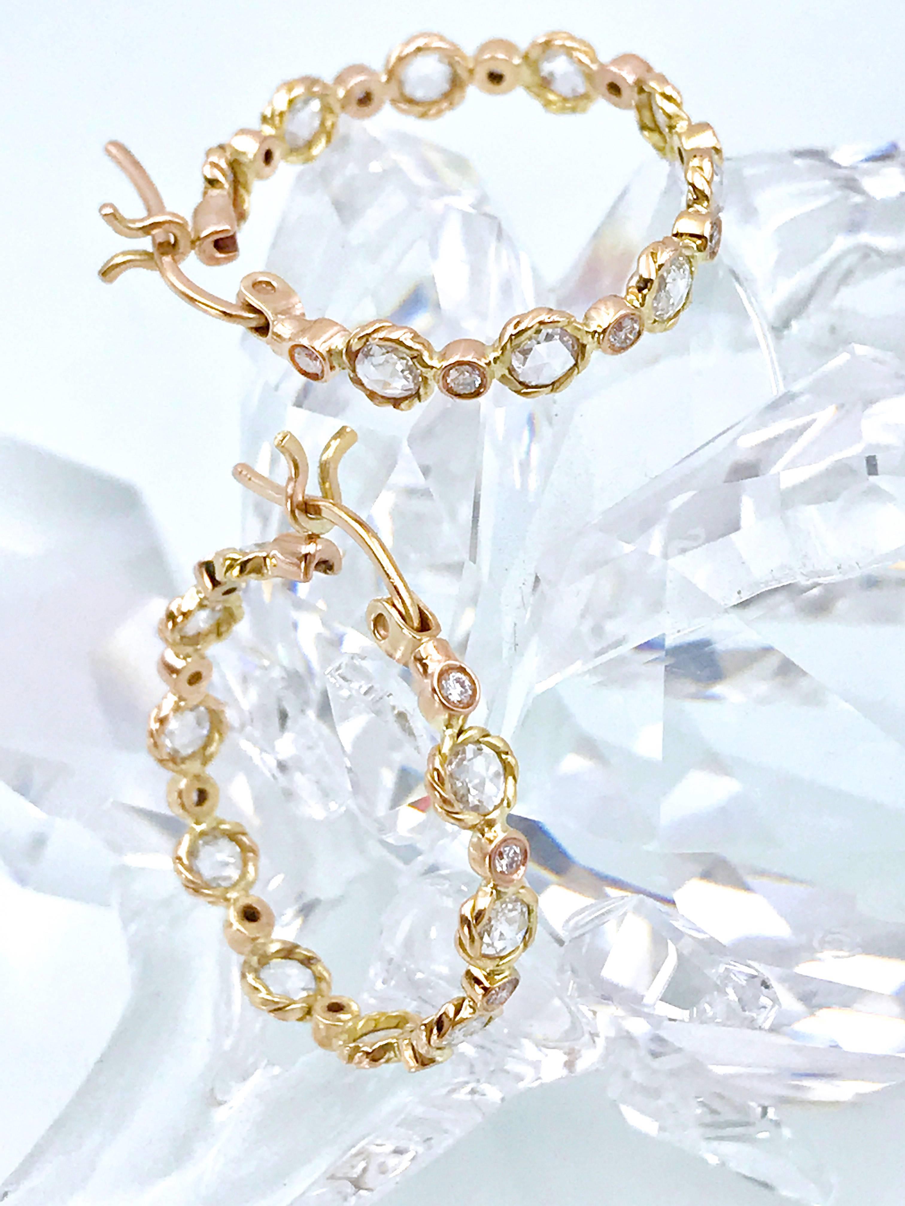 Rose Cut Hemera Rose-Cut Diamond Hoop Earrings 18 Karat Yellow Gold 0.881 Carat For Sale