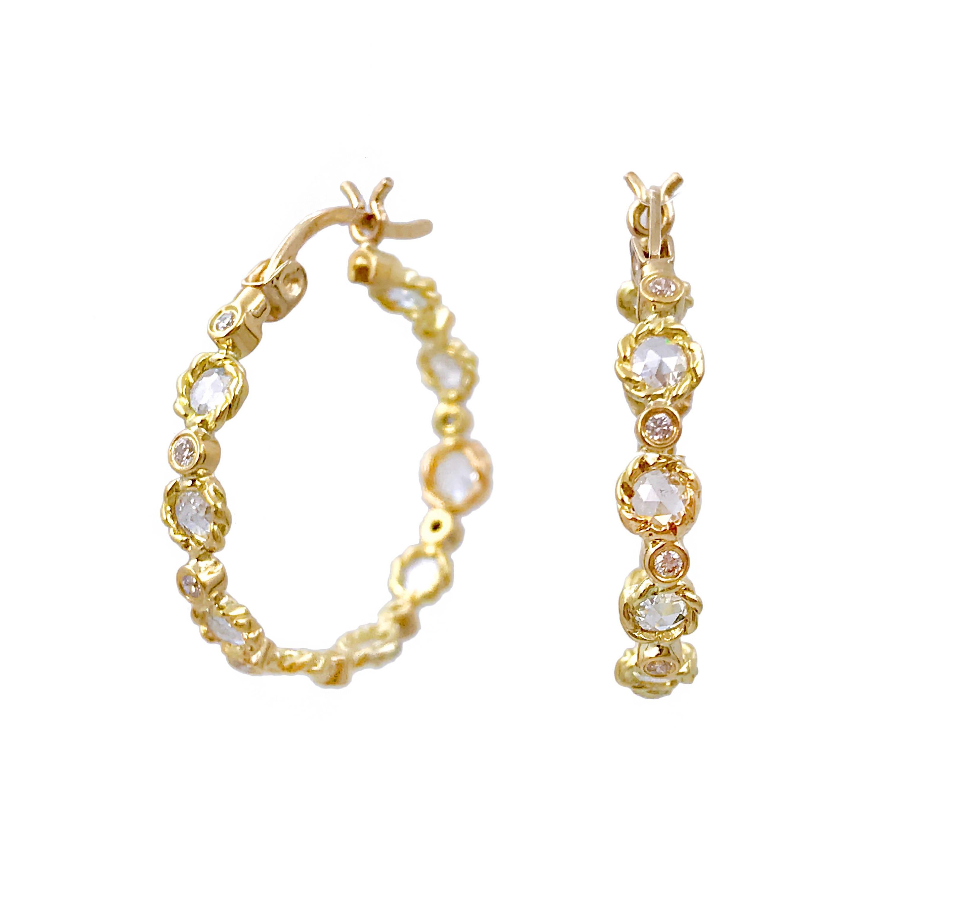 Hemera Rose-Cut Diamond Hoop Earrings 18 Karat Yellow Gold 0.881 Carat In New Condition For Sale In Paterson, NJ