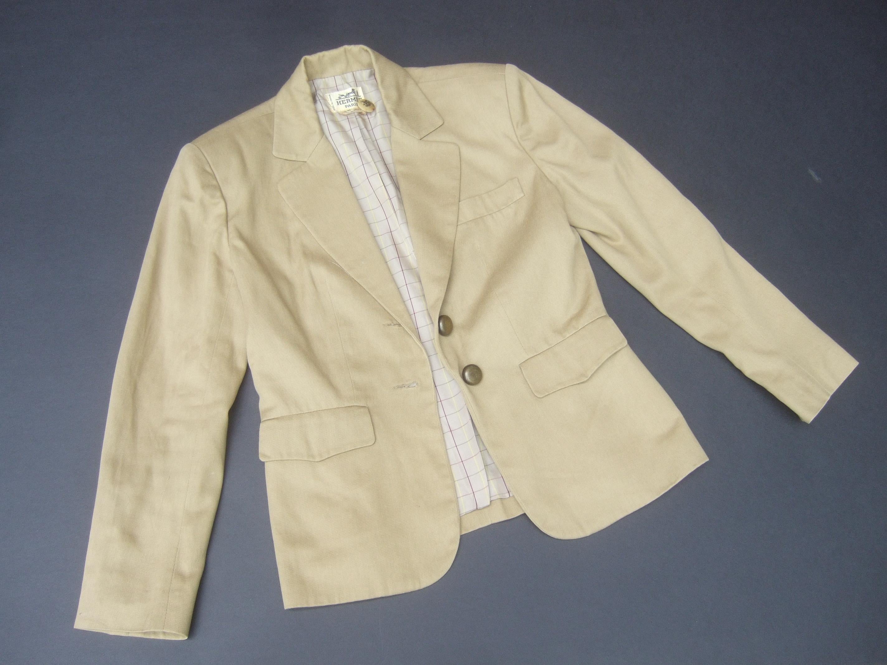 Hermes Paris Khaki Cotton Blend Womens Jacket Circa 1980s For Sale 9