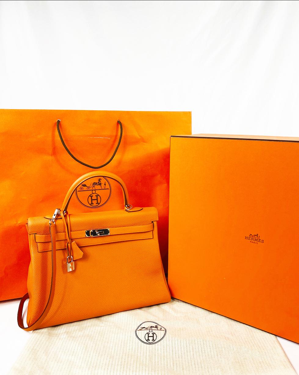 Hermes Soft Retourne 35 Kelly Orange Leather Handbag 4