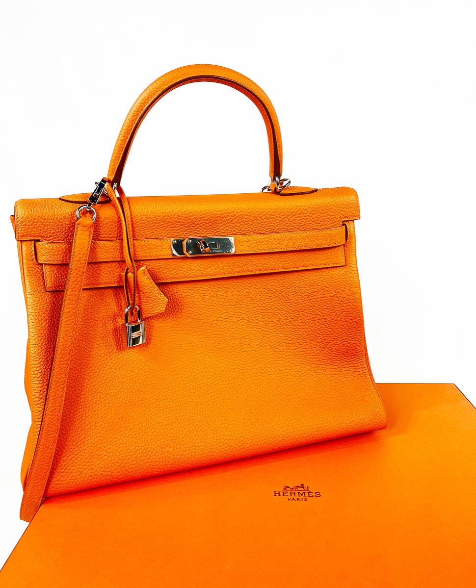 Hermes Soft Retourne 35 Kelly Orange Leather Handbag 5