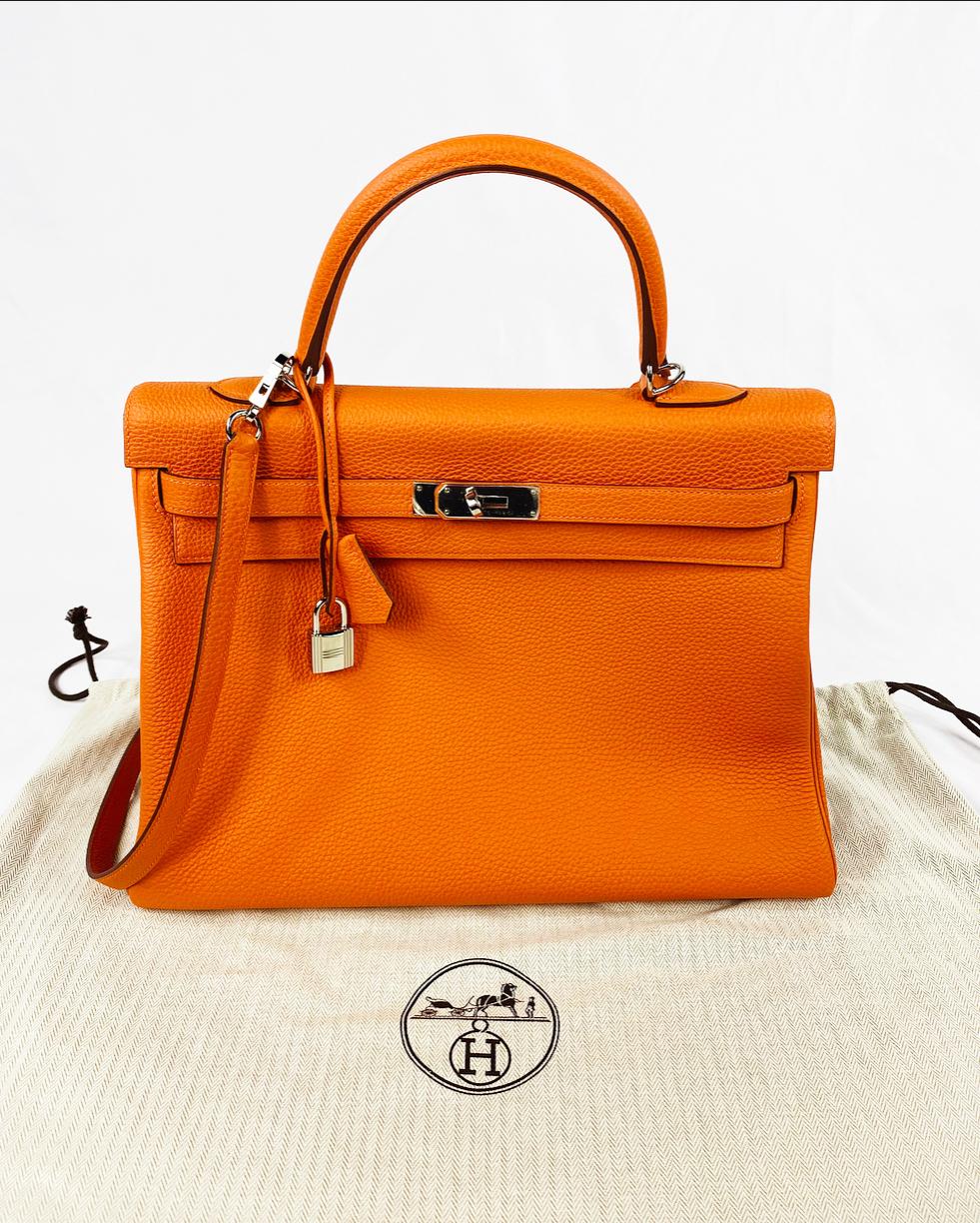 Hermes Soft Retourne 35 Kelly Orange Leather Handbag 6