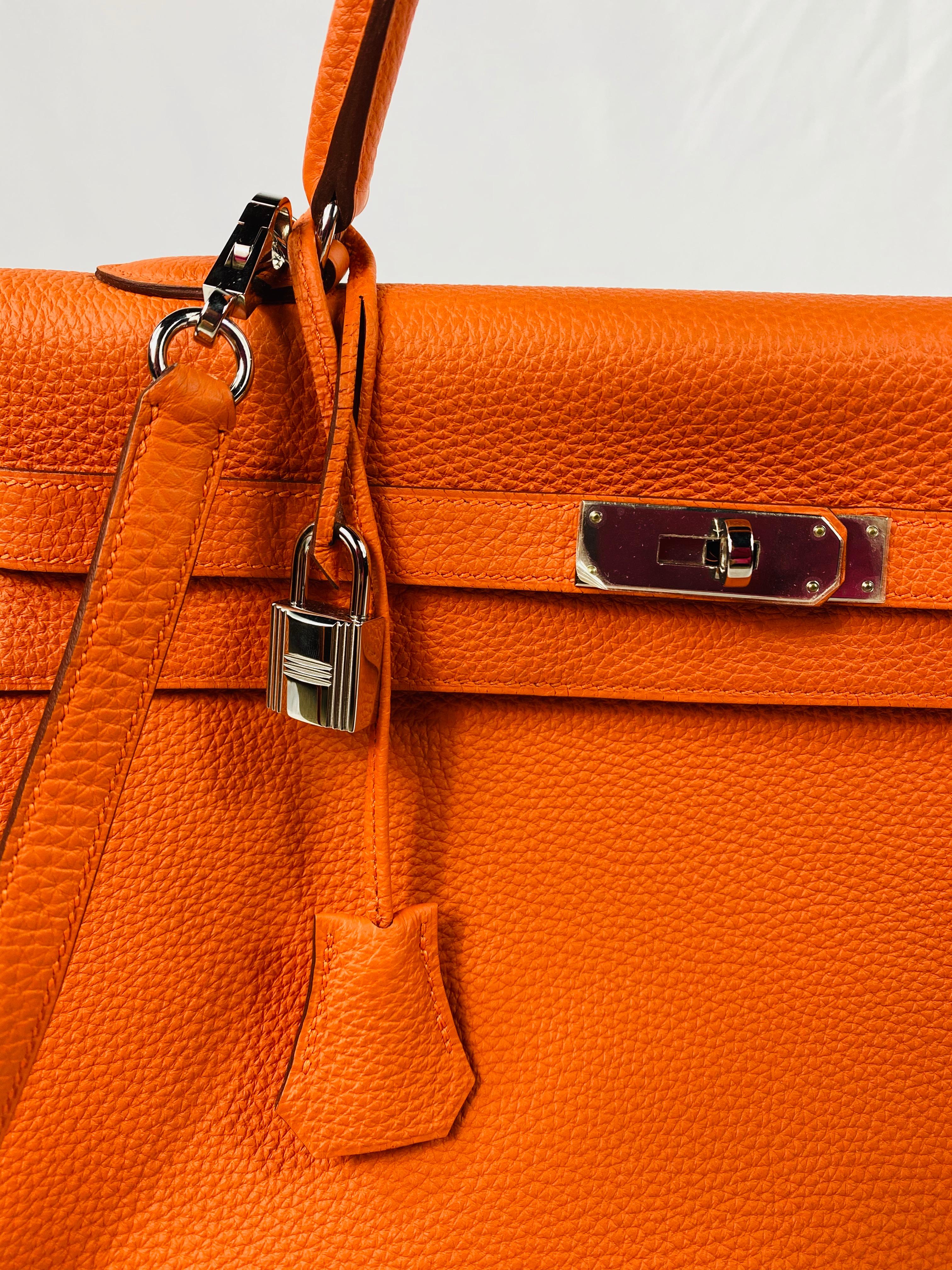 Hermes Soft Retourne 35 Kelly Orange Leather Handbag 7