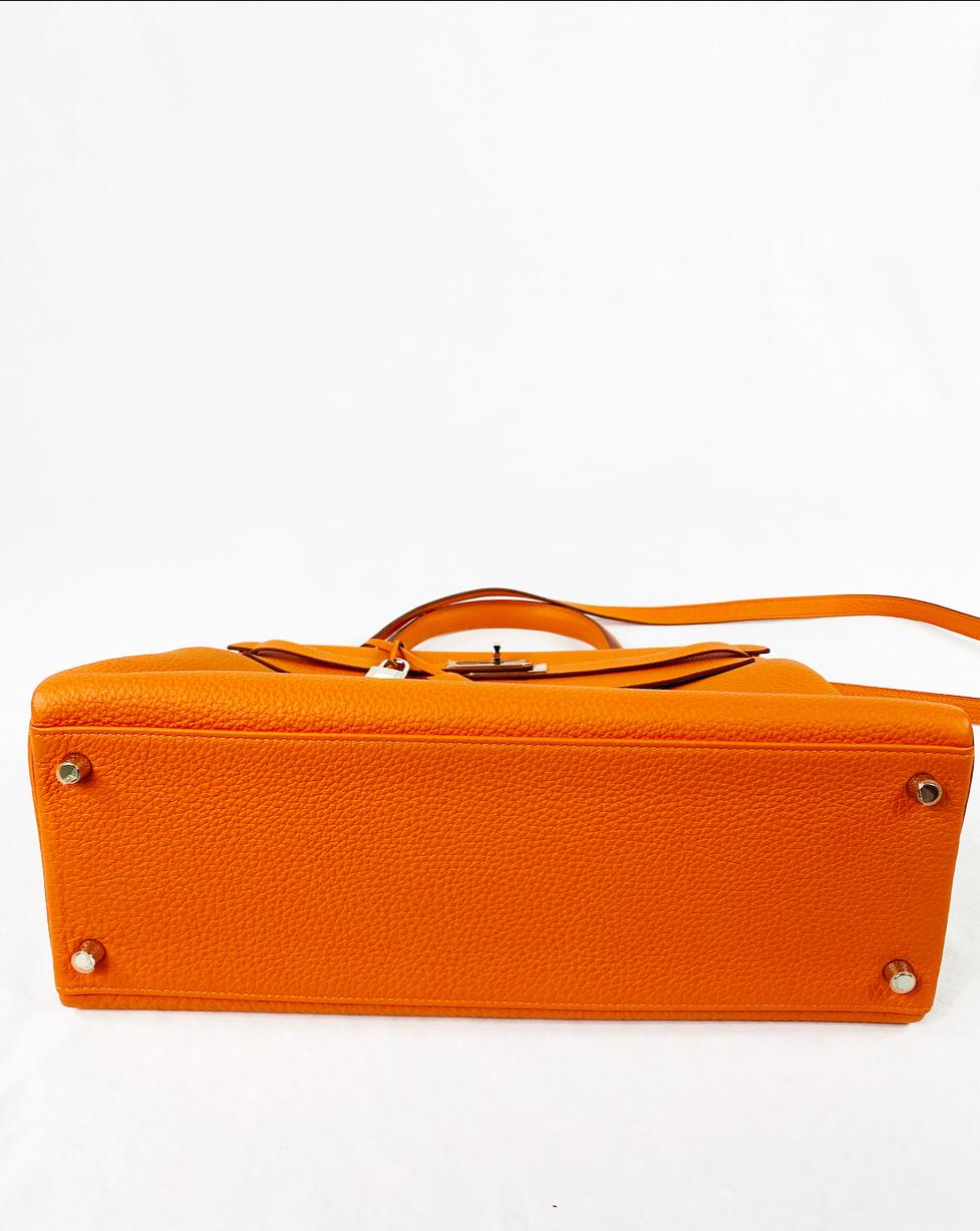 Women's or Men's Hermes Soft Retourne 35 Kelly Orange Leather Handbag