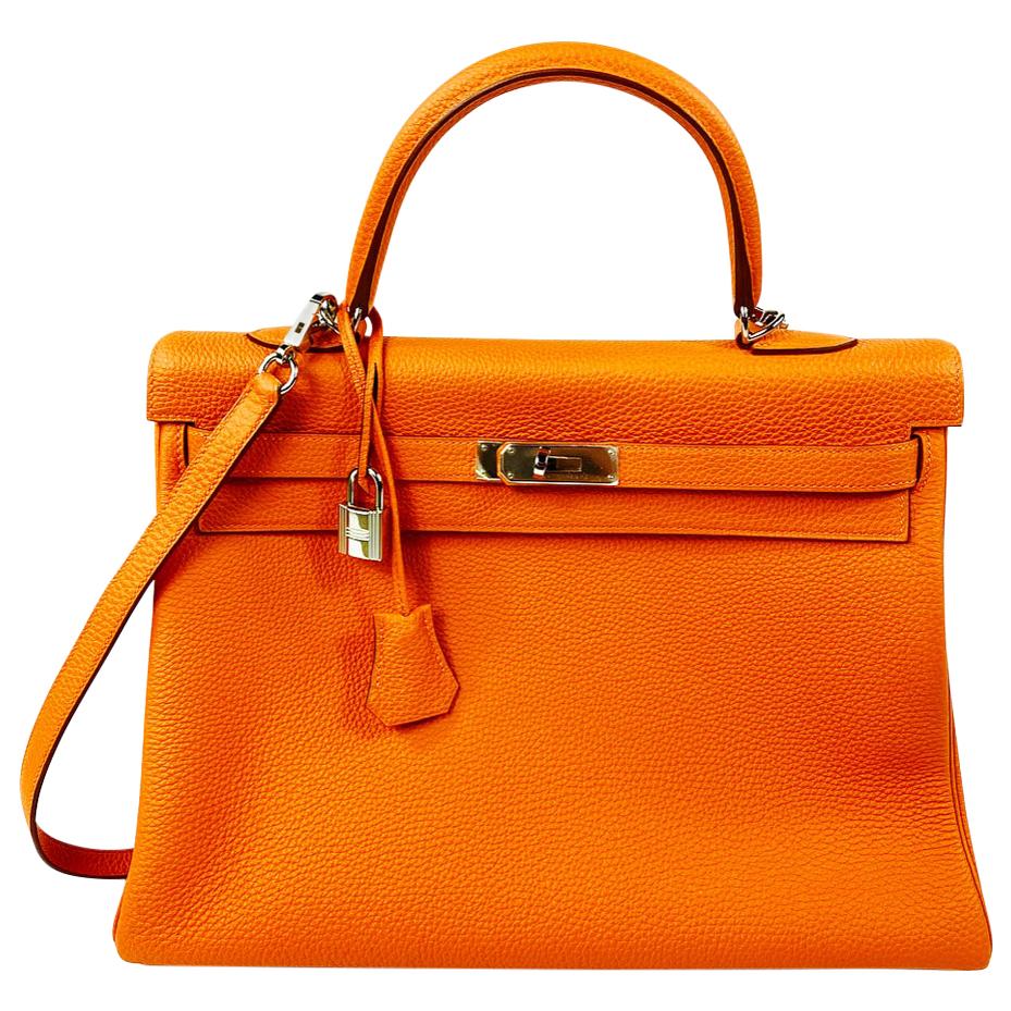 Hermes Soft Retourne 35 Kelly Orange Leather Handbag