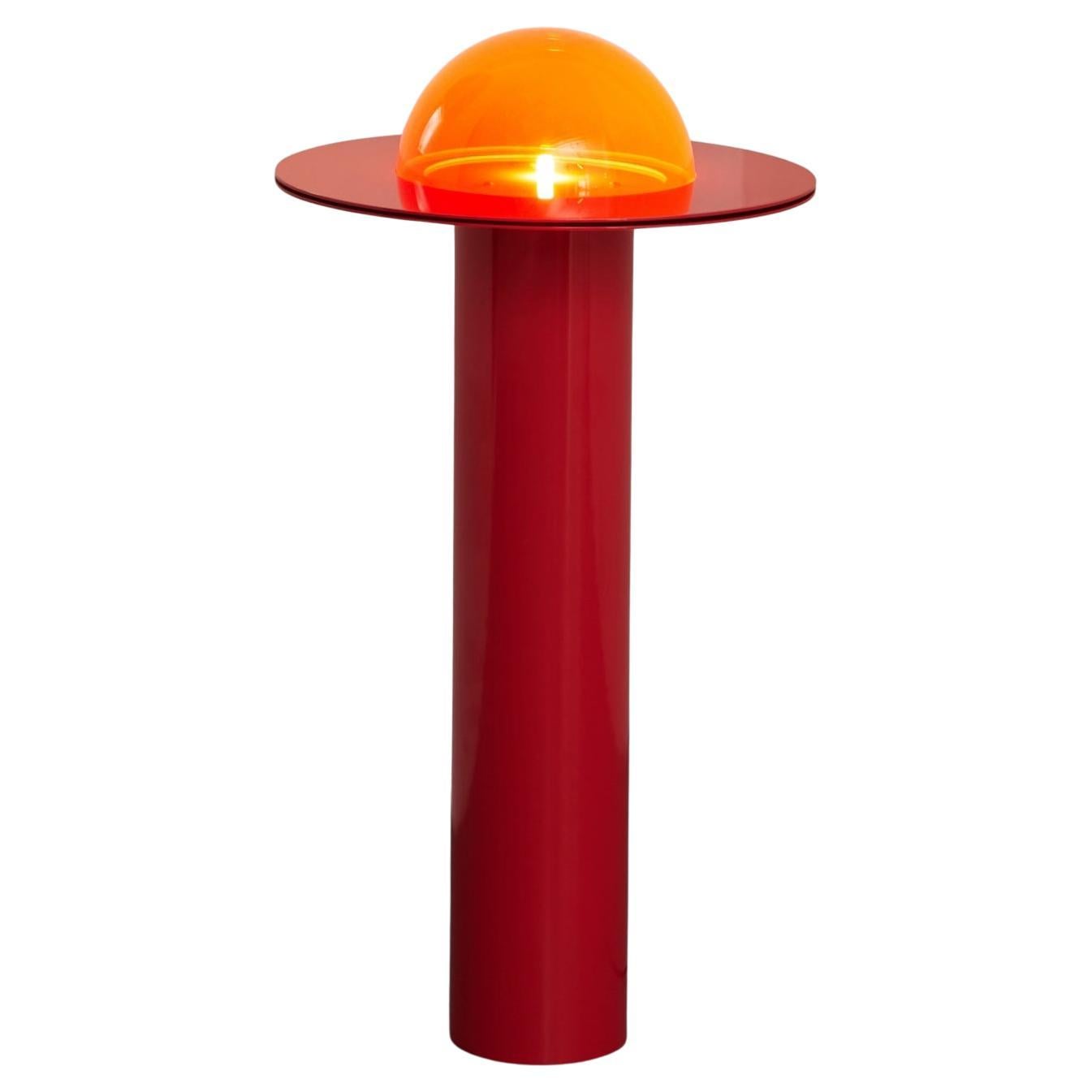 Hemi Floor Lamp: Blown Glass and Steel Floor Lamp in Fire Engine Red Finish