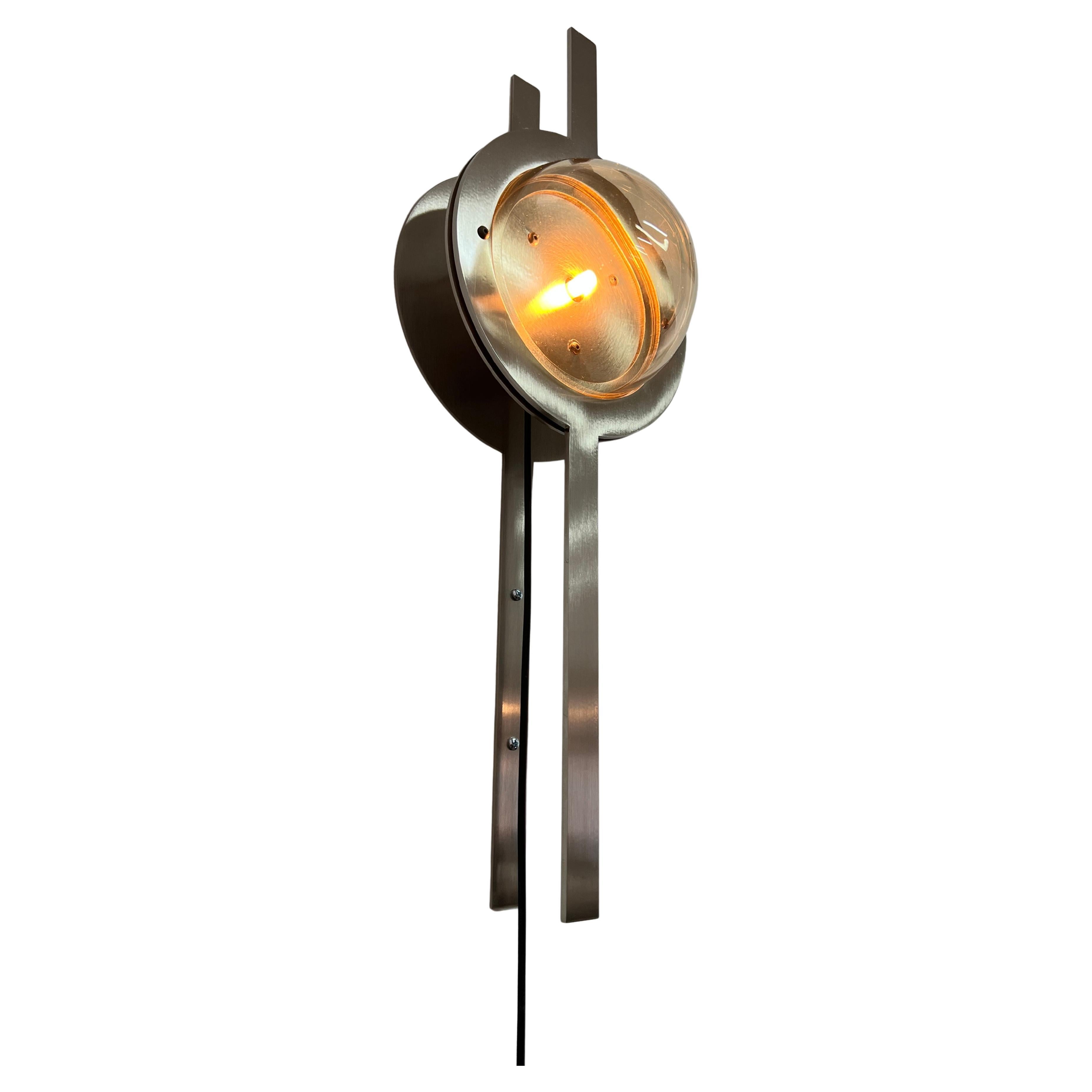 Hemi Sconce: Blown Glass and Steel Wall Light in a Brushed Nickel Finish