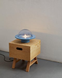 Hemi Table Lamp: Blown Glass and Steel in Sky Blue Finish