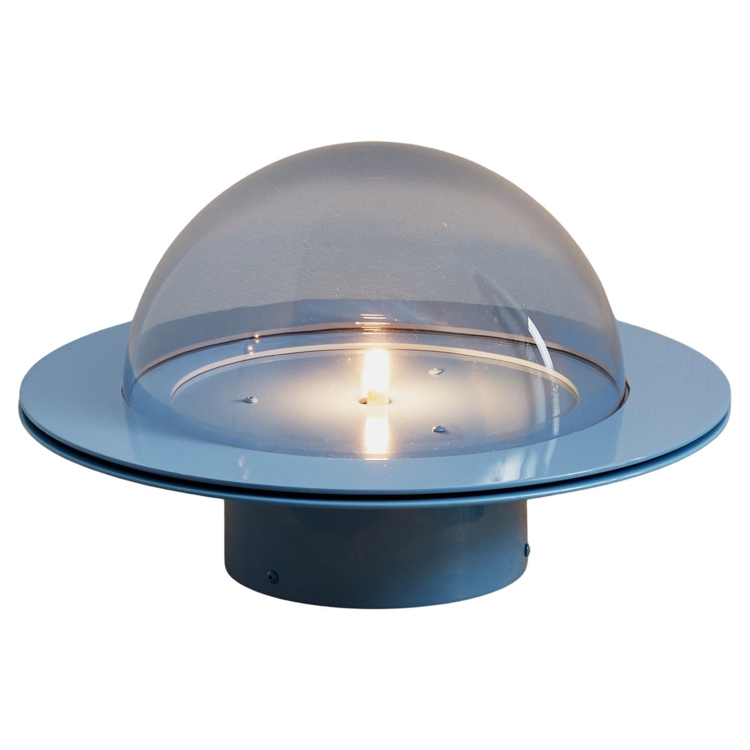 Hemi Table Lamp: Blown Glass and Steel in Sky Blue Finish For Sale