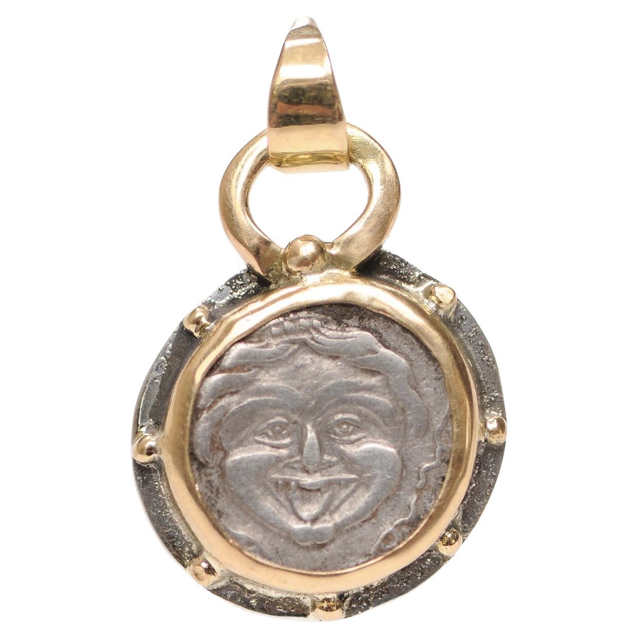 Ciondolo Hemidrachm, con finiture in oro e argento 18 carati