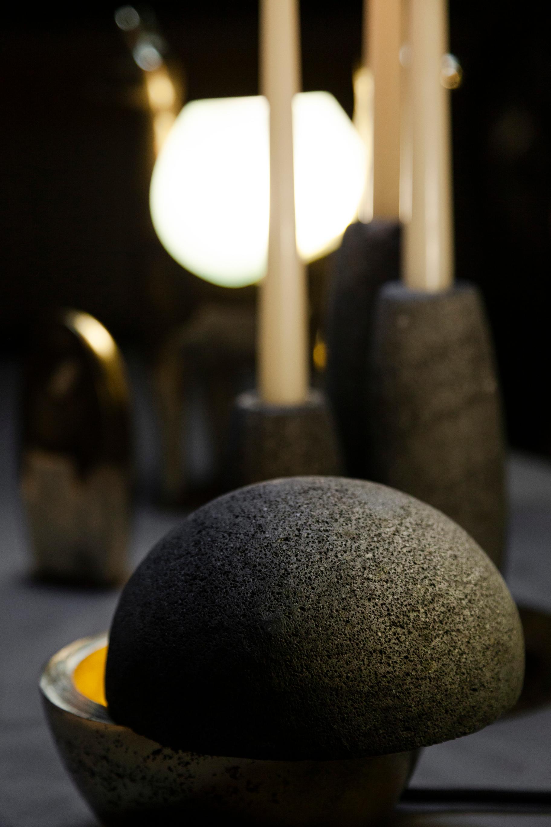 HEMISFERIO Table Lamp in Casted Bronze and Volcanic Stone by ANDEAN, In Stock For Sale 2