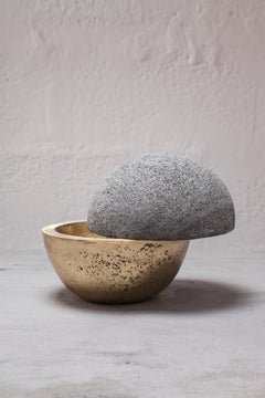 HEMISFERIO Table Lamp in Casted Bronze and Volcanic Stone by ANDEAN, In Stock