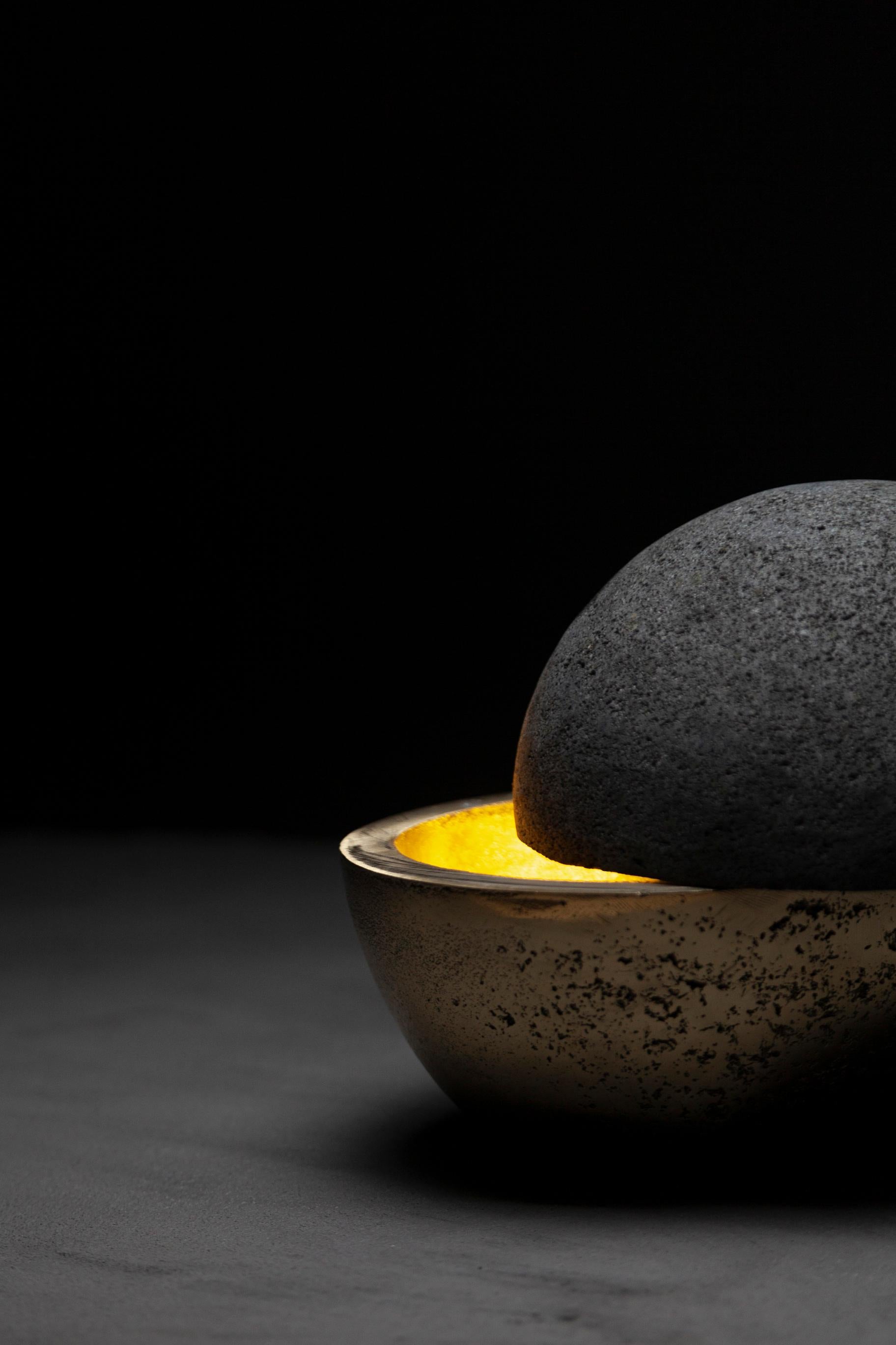 HEMISFERIO Table Lamp in Casted Bronze and Volcanic Stone by ANDEAN, In Stock For Sale 1