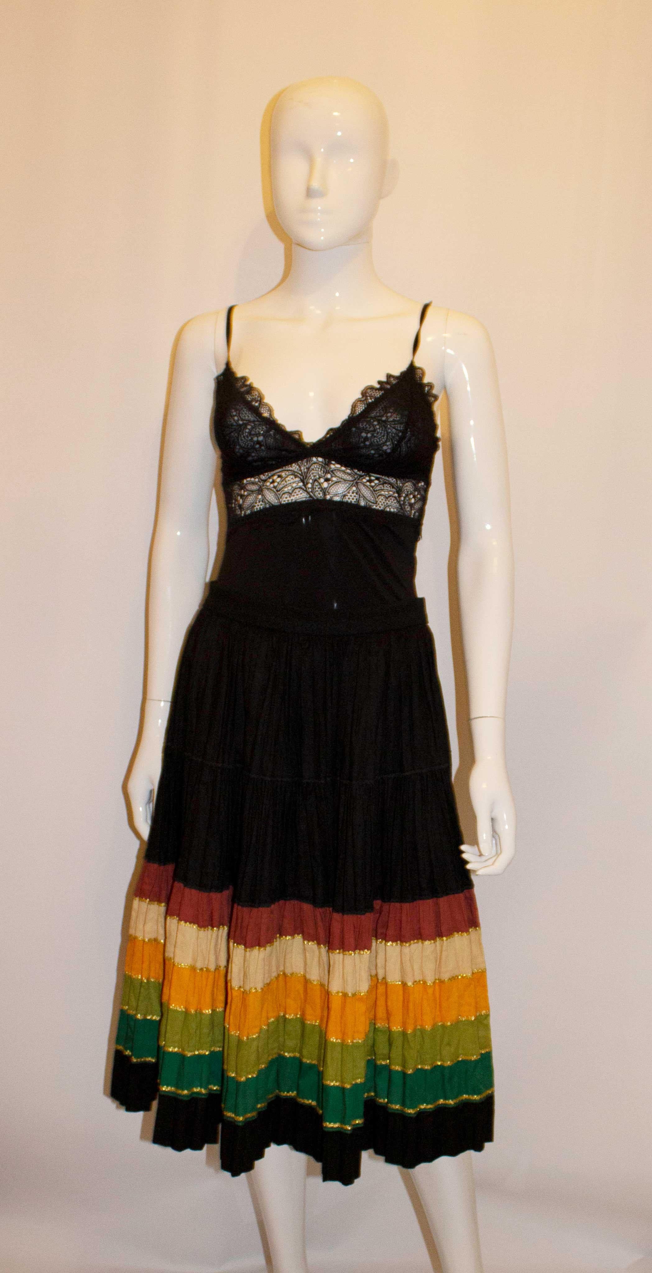Hemisphere Paris  Black Pleated Skirt with Colourful Hem In Good Condition For Sale In London, GB
