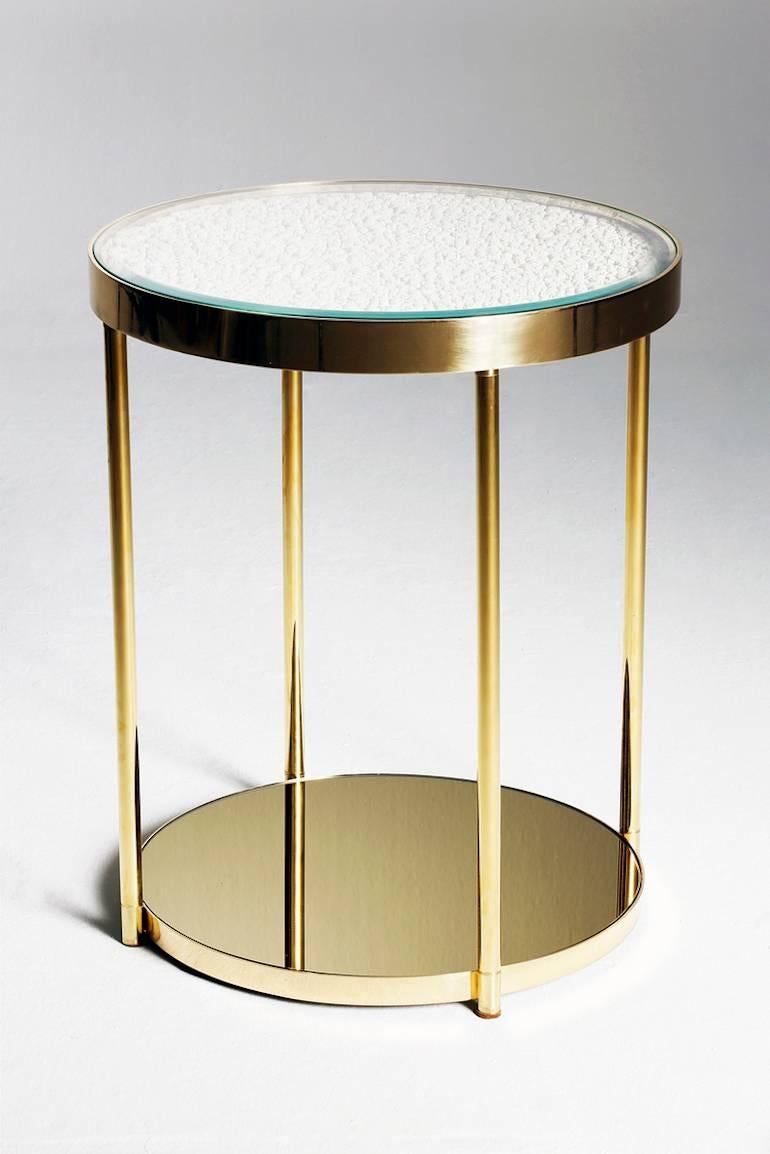 Contemporary Hemlock Side Table End Table Polished Black Nickel and Smoked Mirrored Glass For Sale